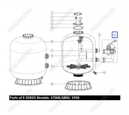 Кран шестиходовой 2'' с боковым подключением Aquaviva MPV04 (88280812B)